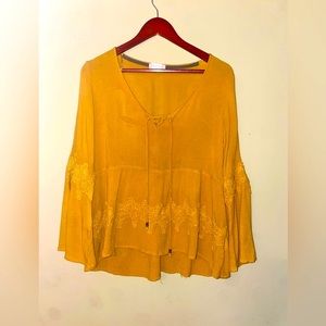 Alter’d State Boho Mustard Bell Sleeve Tunic Top